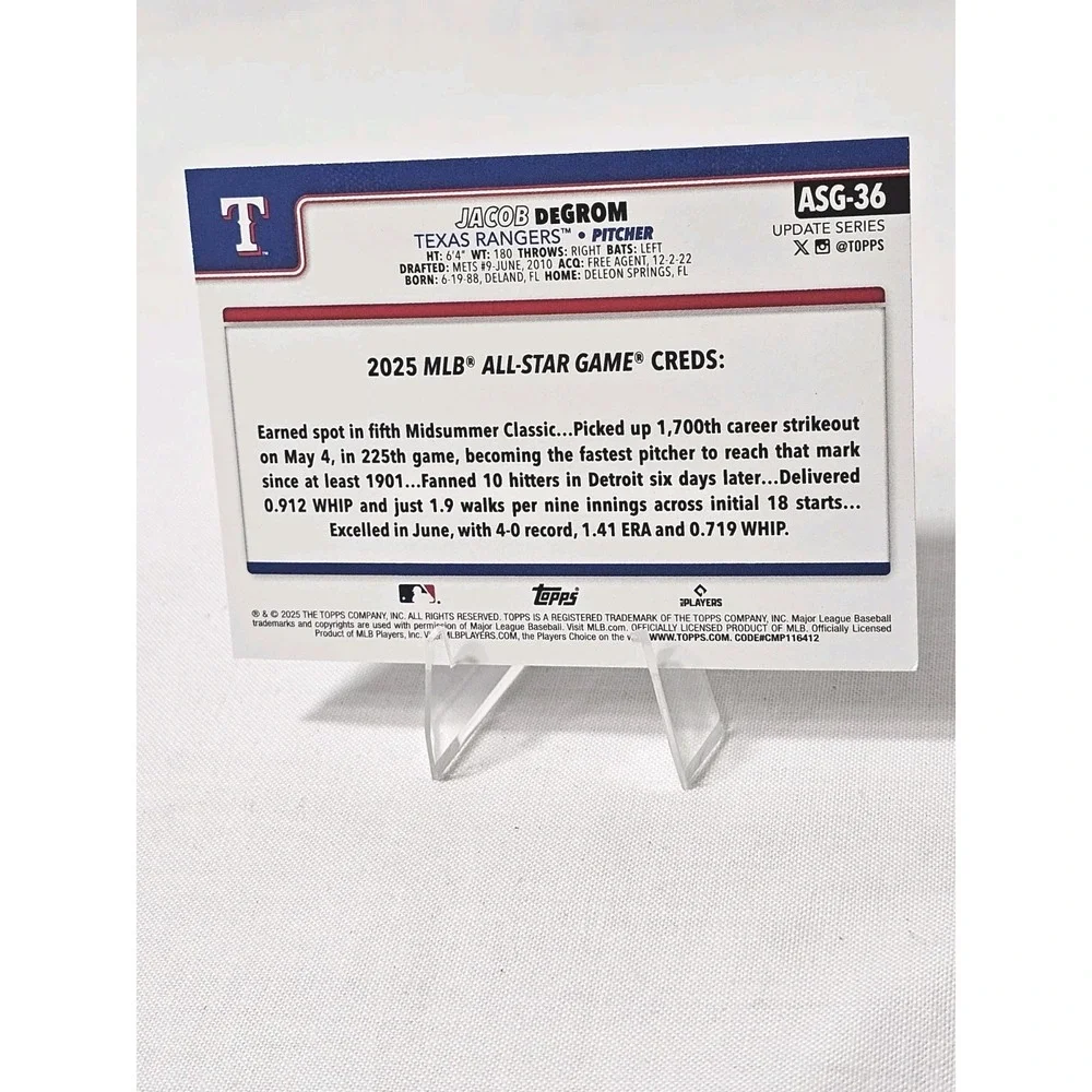 JACOB DEGROM (Insert) - 2025 Topps All-Star Game #ASG-36 Texas Rangers